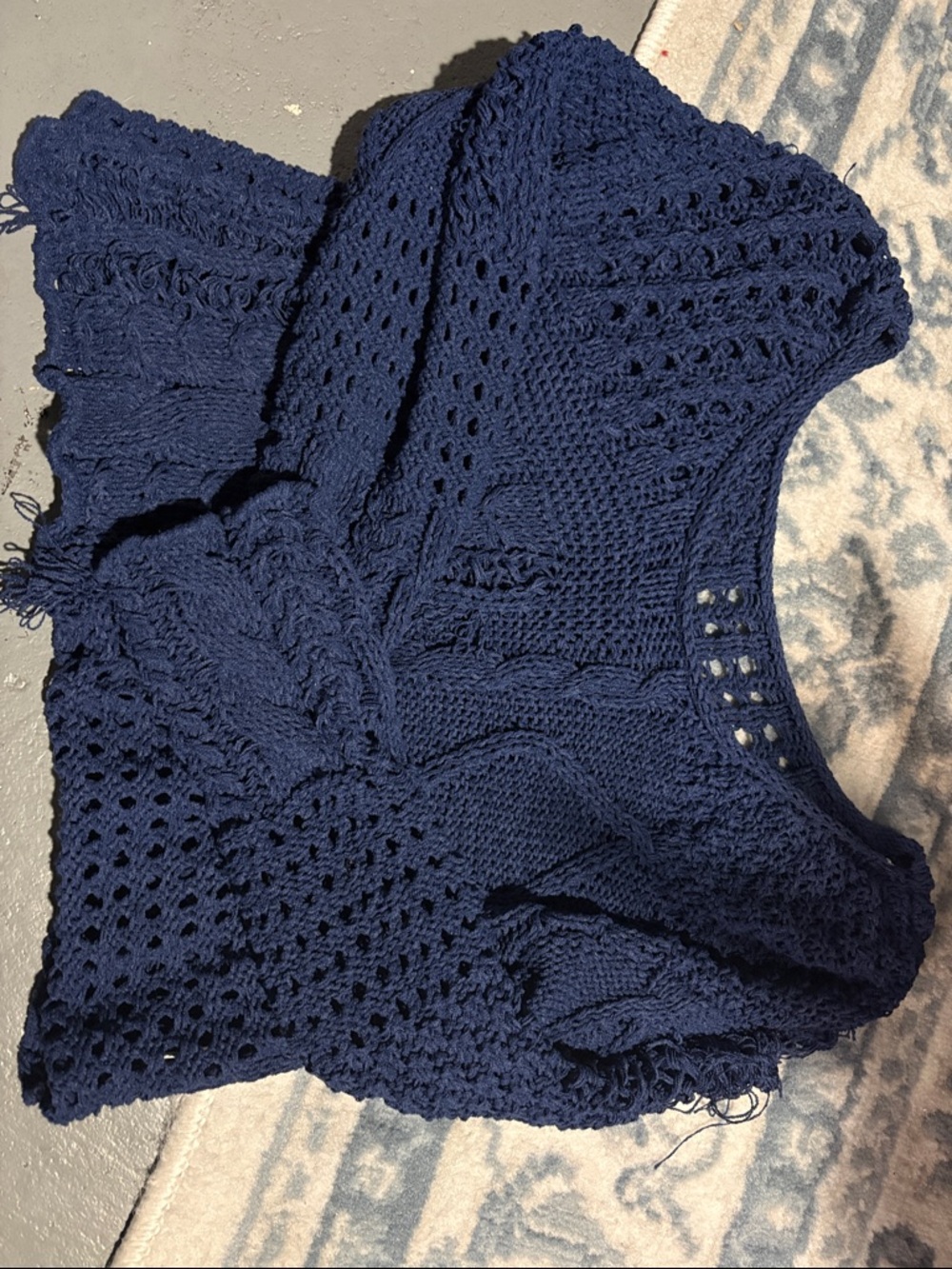 SHEIN Navy Blue Crochet Knit Crop Top